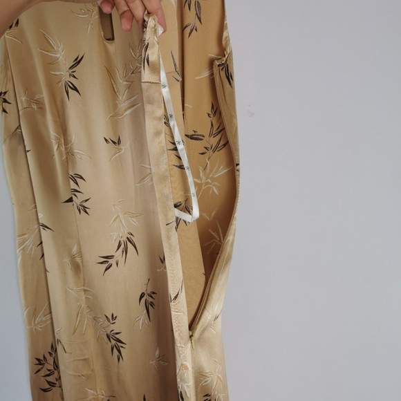 Vintage y2k dorothy perkins gold satin midi dress uk 12 side slits leaf print - Picture 8 of 8